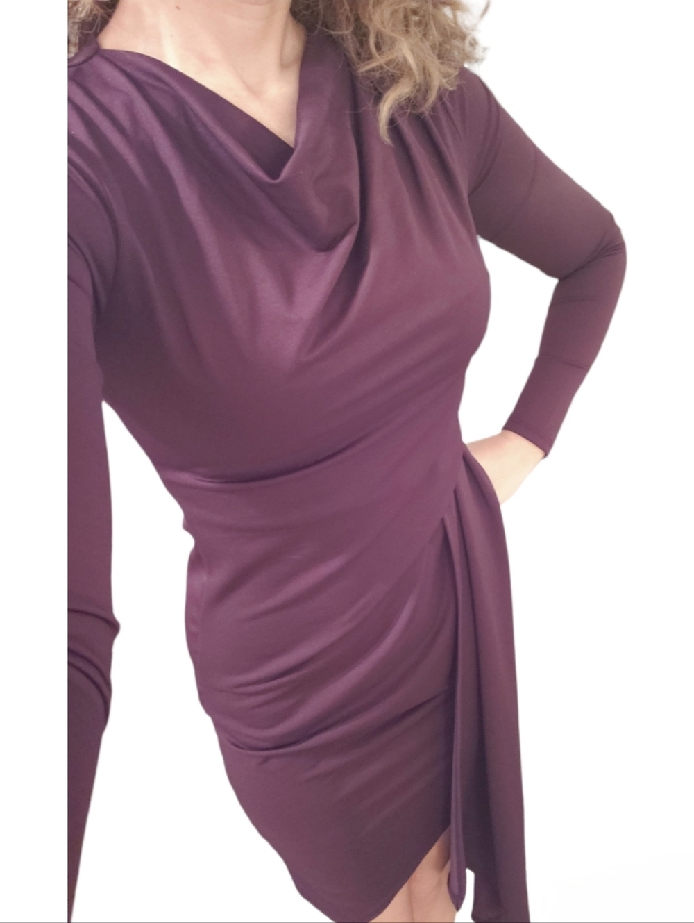 NEW - TOPSHOP Asymmetric Eggplant Crepe Drape Dress - 4